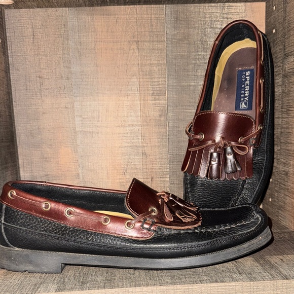 SPERRY Men's Black and Brown Boat Shoes-size 12 - Picture 1 of 11
